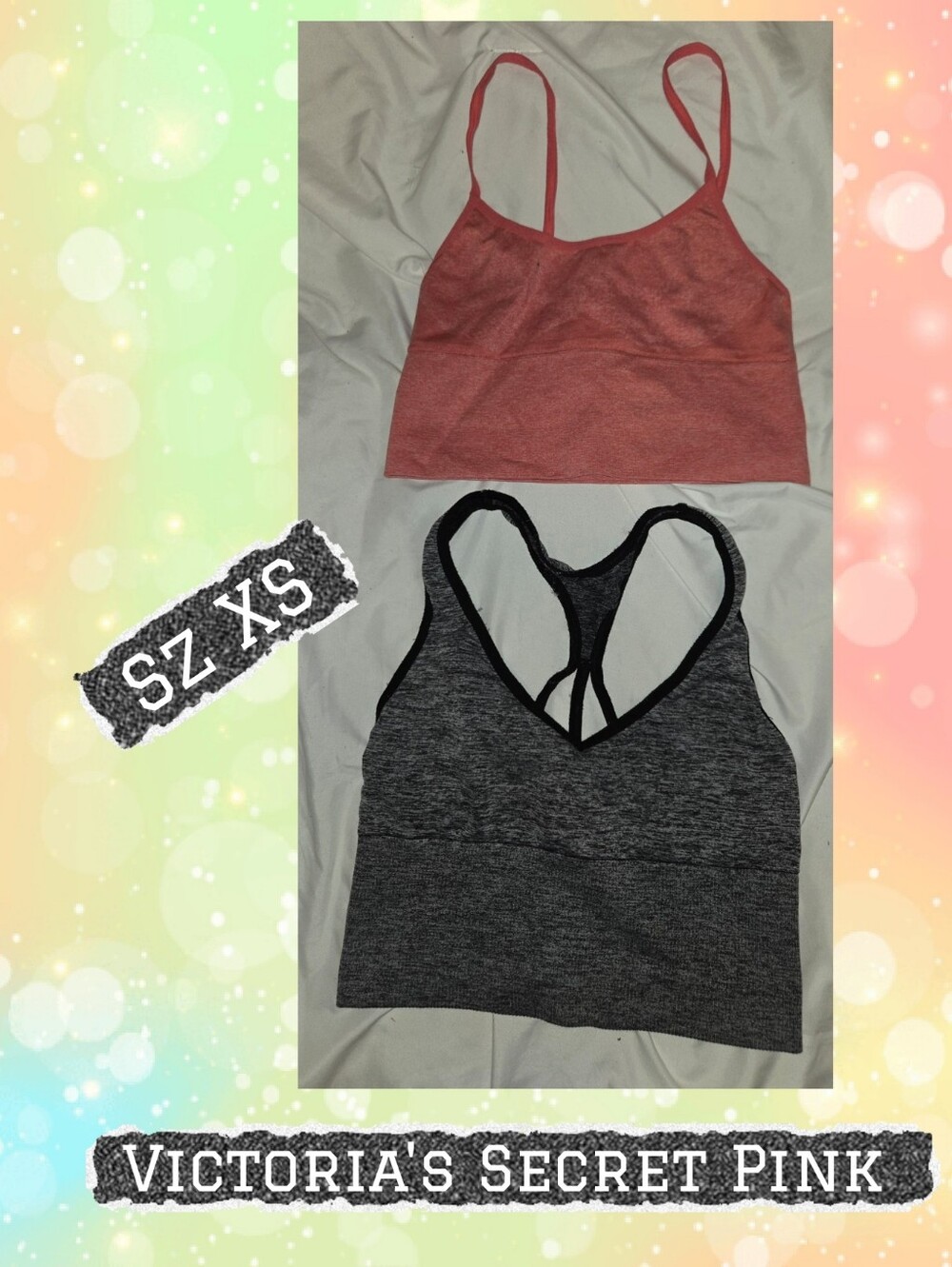 PINK Victoria's Secret Bralette Lot- Coral & Charcoal Sz XS